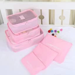 Kit Organizador de Mala de Viagem Prático 6 Peças Necessaires para Roupas, Maquiagens,cuecas calcinhas e meias (Rosa)