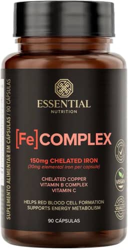 Essential Nutrition - [FE] Complex - Complexo de Ferro e Cobre Quelados + Vitamina C - 90 Cápsulas