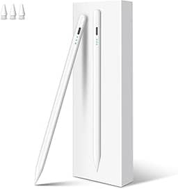 Caneta Touch Alta Precisão e Sensibilidade 2018-2025,Digiroot 4 Mins Fast Charge Pencil Para Apple iPad Air 3-5/M2/M3, iPad Pro 11'/12,9'/M4, iPad Mini 5/6, iPad 6-11 (Branco) com rejeição de palma