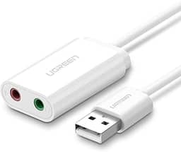 UGREEN Adaptador de placa de som USB para entrada de áudio com fone de ouvido duplo TRS de 3 pólos de 3,5 mm e microfone USB para Aux Conversor de áudio externo de 3,5 mm para Windows Mac Lin