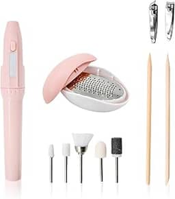 Kit Lixa Elétrica para Unhas Profissional – Manicure e Pedicure 5 em 1 com Acessórios | Portátil, Ergonômica e Ideal para Mãos e Pés – Rosa