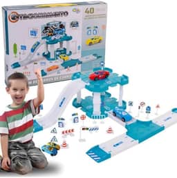 Pista de Carros de Corrida com Estacionamento, 40 Peças, Garagem de Brinquedo com Rampas e Acessórios WELLMIX