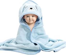 TOPAMIX Toalha de Banho para Bebê com Capuz Macia Absorvente Aconchegante Secagem Rápida Confortável (Azul)