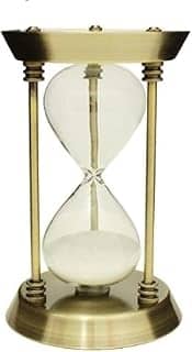 Ampulheta Decorativa de Mesa em Vidro, 60 Minutos, Dourado, Metal Duravel, Areia Branca, Temporizador, Enfeite de Escritório Luxo, Presente 16 CM