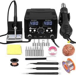 Estação de solda digital LED 2 em 1 750W estação de retrabalho de pistola de ar quente estação de solda elétrica para telefone PCB IC SMD BGA conjunto de soldagem 110V (8588D SET1)