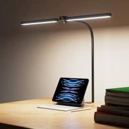 Luminária LED de Mesa para Escritório, 64cm, Luz Dupla, 3000K-6000K, 24W Alimentação USB, 10 Níveis de Brilho, Proteção Ocular, Preta
