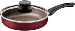 Frigideira Reta Tramontina Paris em Alumínio com Revestimento Interno e Externo em Antiaderente Starflon Max Vermelho com Tampa de Vidro 24 cm 2,0 L