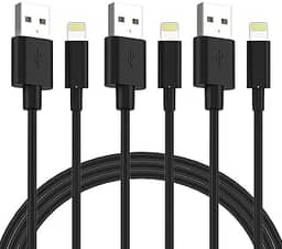 Cabos de carregamento Quntis para iPhone, pacote com 3, 1,8 m, lightning para USB A, certificado, rápido, para iPhone 14 13 12 11 XS Max XR X 8 Plus 7 Plus 6s Plus 5s SE iPad Pro iPod Airpods – Preto
