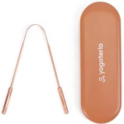 YOGATERIA Raspador Limpador de Língua Cobre Puro 100% Higienizador Bucal Ayurvédico (Estojo + Limpador)