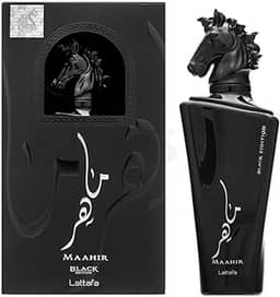 Lattafa Perfumes Eau de parfum Maahir Black Edition – EDP 100 ml; fragrância ousada e rica; com notas de sândalo, almíscar e baunilha; perfumaria árabe