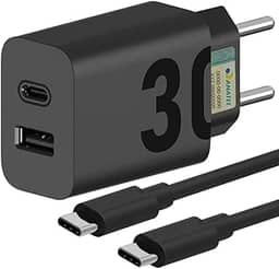 Carregador Super Turbo 30W Ultra Rápido Duas Portas Tipo C+A Com Carregamento Rápido + Cabo Tipo C Compatível Com Todos Os Dispositivos, Motorola, Samsung, IPhone 15/16, Xiaomi