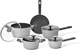 Oikos - Jogo Panelas Antiaderente Ultra Ceramic 5 Peças para Fogão por Indução, a Gás, Elétrico e Vitrocerâmico Cor Cinza Mou Trufa