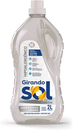 Lava Roupas Líquido Hipoalergênico Girando Sol 2L, Sabão Líquido Lava Roupa Para Peles Sensíveis (Embalagem pode variar)