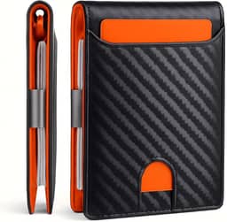 Carteira Slim Minimalista de Alumínio e Fibra de Carbono com Bloqueio RFID e Porta Cartões Compacta