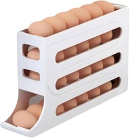 Organizador de Ovos para Geladeira com Dispensador Automático - Suporte Rolante de 4 Camadas para 28 Ovos - Economia de Espaço e Organização Perfeita na Cozinha