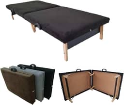 Base Cama Box Solteiro Dobrável Portátil 3 em 1: Cama, Colchão e Cadeira Espreguiçadeira, Conjugada para Viagem, Camping, Hóspedes, Suporta 230kg(Preto)