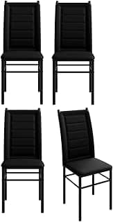 Conjunto 4 Cadeiras Sala Jantar Cozinha Estofada Tubo Preto (Preto/Preto)