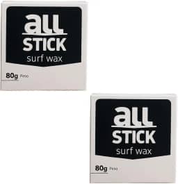 Parafina Surf All Stick 80g Parafina para prancha de surf, longboard, Skimboard, Funboard - Kit c/ 2 und + raspador (Água Morna: 20C° e 25C°)