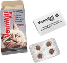 Vermitril, Comprimidos Mastigáveis Anti-Pulgas e Vermífugos para Gatos, 4 Comprimidos