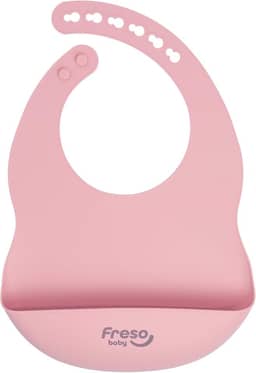 Freso Baby Babador Silicone Alimentação Bebê Introdução Alimentar Blw Impermeável Fecho Ajustável Com Bolso Pega Migalhas Livre De Bpa Cor Rosa