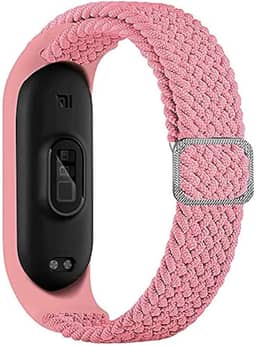 Pulseira Trançada para relogio Xiaomi Mi Band 6,5,4,3 Correia elástica ajustável esportiva Pulseira de substituição para Mi Band 6 5 4 3 (Rosa)