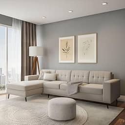 Sofá 4 Lugares Life com Chaise Esquerdo Pé Palito Linho Cotton Cru