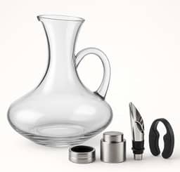 Kit de Vinho Premium com Decanter de Vidro 1500ml e Acessórios – Bico Dosador, Tampa Hermética, Anel Anti-Gotas e Cortador de Lacre – Presente Elegante