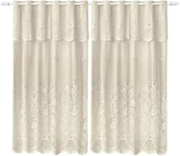 Cortina de Renda para Cozinha, Modelo Tulipas, Branca, 1,3 x 2 Metros com Bandô de 30cm