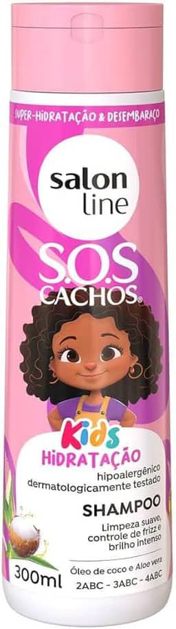 Salon Line, Shampoo Infantil, SOS Cachos Kids, Hidratação, Limpeza Suave e Brilho Intenso, Vegano - Cabelos Ondulados, Cacheados e Crespos, 300 ml