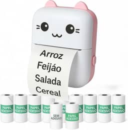 Mini impressora térmica portátil (Rosa) sem fio 200dpi + 10 rolos papel adesivo térmico e 1 rolo comum 57 * 30mm impressão bluetooth para fotos scanners, etiquetas