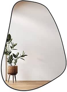 Espelho Orgânico Moldura em Couro Médio 53x73cm Modelo Moscou Design Moderno e Elegante para Ambientes Sofisticados (Preto)