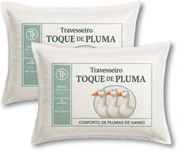 Kit 2 Travesseiro Toque de Pluma, 100% Algodão, Acabamento Sofisticado, Sensação Macia, 50x70cm, Abertura com zipér, Antialérgico, Toque de Pluma de Ganso, Modelo Hotel