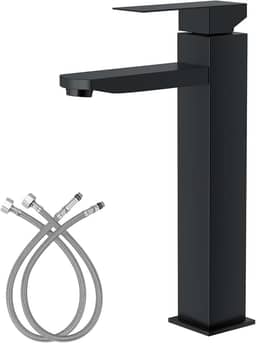 Torneira de Cascata Alta Aço Inoxidável Manípulo Único para Banheiro Torneira para Lavatório com 2 Linhas de Abastecimento de Agua (Preto)