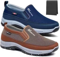 Kit 2 Pares Tenis Mocassim Masculino Ortopedico + Carteira