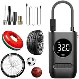 Calibrador Compressor Portátil Bomba De Ar Digital com Lanterna LED para Encher Pneus de Carro, Moto, Bike, Bicicleta, Bola e Piscina Inflável Premium