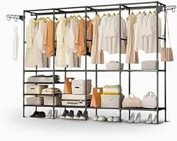 Arara Cabideiro com Sapateira e 10 Prateleiras 4 Colunas – Armário Organizador Quádruplo para Closet e Quarto de Casal Grande