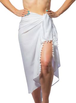 Canga de Praia Branca com Pompom Saída de Praia Viscolinho Pareô