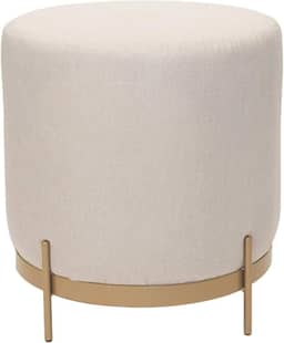 Puff Redondo Compacto Estofado em Linho Base Dourada de Metal - Vibe (Champanhe)