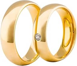Par Aliança Tungstênio 6mm c/zircônia banhada ouro 18k