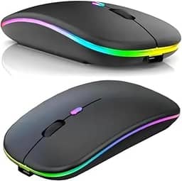 Mouse Sem Fio Recarregável Premium – Wireless Bluetooth + USB 2.4GHz, Óptico LED RGB Colorido, Ergonômico, para Notebook, Computador, PC e Desktop