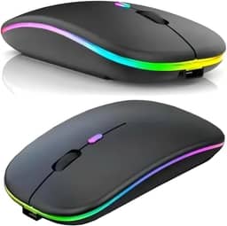Mouse Sem Fio Recarregável Premium – Wireless Bluetooth + USB 2.4GHz, Óptico LED RGB Colorido, Ergonômico, para Notebook, Computador, PC e Desktop