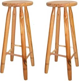 Confira Kit 2 Bancos Alto Madeira Maciça 70 cm Tamborete Banquetas
