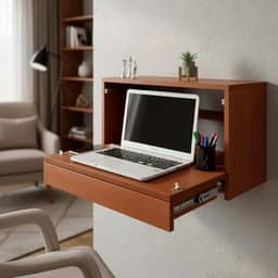 Escrivaninha Suspensa Bancada Compacta com Gaveta Mesa para Notebook Madeira Natural