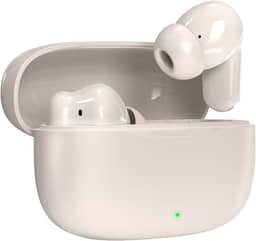 Fone De Ouvido Bluetooth Sem Fio 5.3 Compatível iPhone Android, Modo de Fone Ouvido único e Dois Com Microfone, 360 Estéreo Graves Potentes Para Trabalho Academia Corrida Musica Jogo e Game, Bege