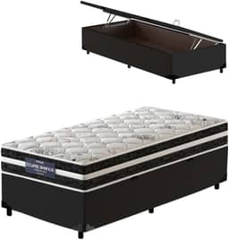 Cama Box Baú Solteiro King Preta + Colchão Molas Ensacadas - Probel - Eclipse Springs 96x203x62cm