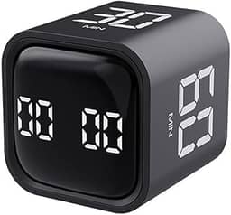 Temporizador Digital de Mesa em Cubo, Cronômetro com Contagem Regressiva 5/10/30/60 Minutos, Silencioso, Cinza