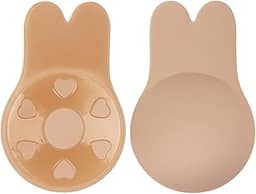Sutiã Adesivo Push-Up Invisível – Levanta Seios com Design Orelha de Coelho, Reutilizável e Discreto - Com Ajuste Confortável - Bege
