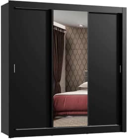 Guarda Roupa Casal Madesa Mônaco 3 Portas de Correr com Espelho - Preto