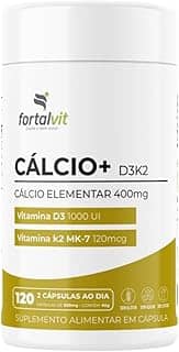 CÁLCIO + D3 K2 MK7-120 Cápsulas, Longa duração: 2 Meses de Uso - Cálcio Elementar (400mg) Vitamina D3, Vitamina K2-MK7, Fortalvit