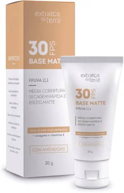 Base Matte FPS 30 Amêndoas 30 g - Cobertura Média, Toque Seco e Proteção UVA/UVB - Vegana